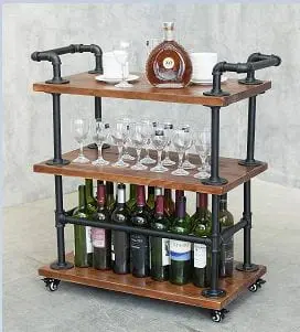 Industrial Pipe Wine Rack Carts on Wheels
