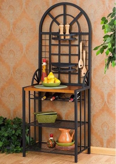 Wrought Iron Bakers Rack with Wine Rack