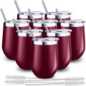 Blingco 8 Pack 12 Oz Stainless Steel Stemless Wine Tumbler