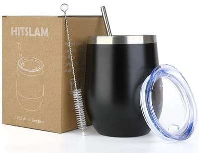 HITSLAM 12oz Stainless Steel Tumbler with Straw Lid