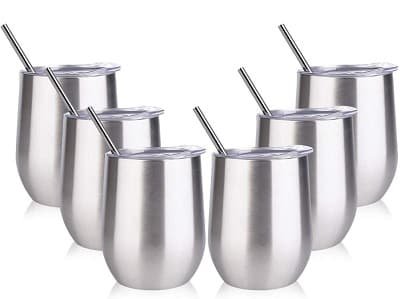 Sangyn 6 Pack Stemless Wine Tumbler with Straws and Lids