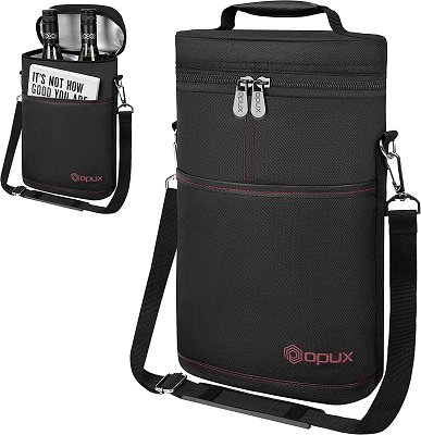 OPUX Insulated 2-Bottle Padded Portable Wine Tote Carrier
