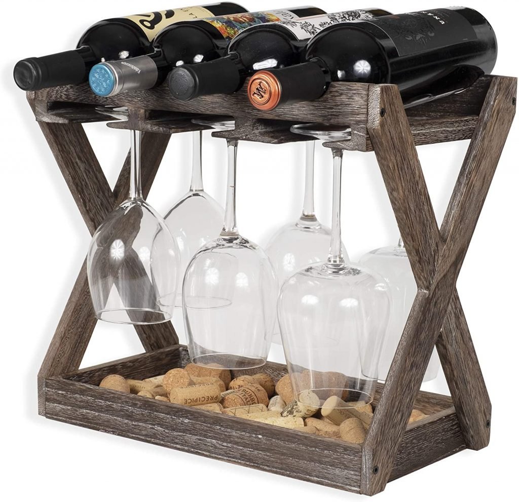 Rustic State Cava Solid Wood Wine and Glass Rack