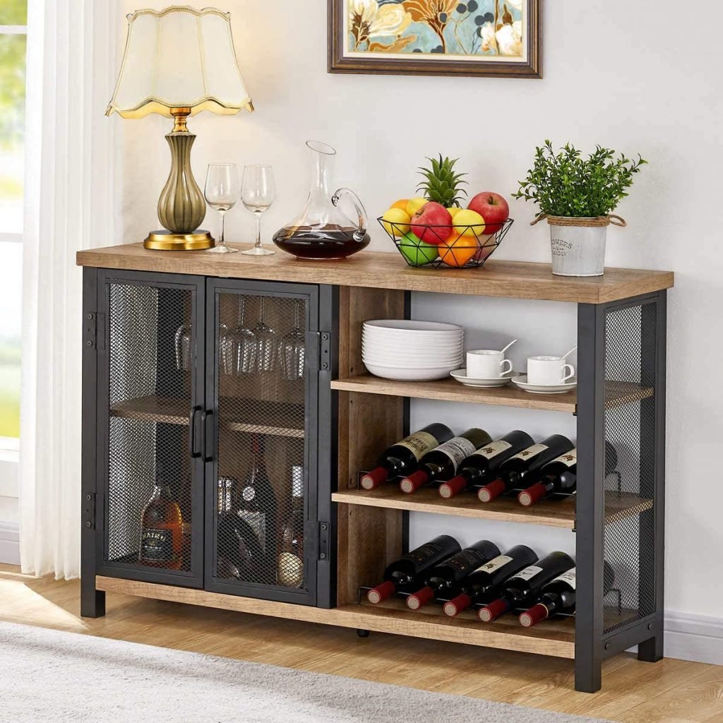 BON AUGURE Industrial Wine Bar Cabinet for Liquor and Glasses