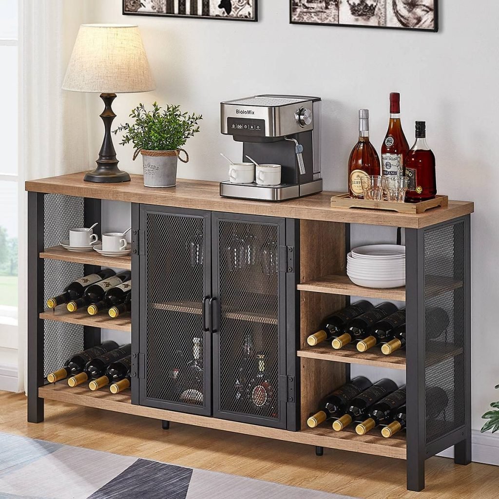 FATORRI Industrial Wine Bar Cabinet for Liquor and Glasses