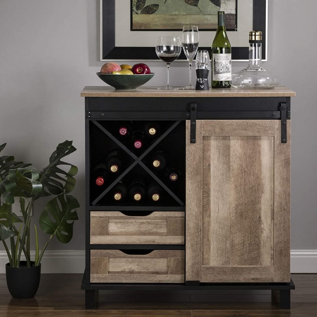 Glitzhome Wood Rustic 2-Sections Wine Bar Cabinet