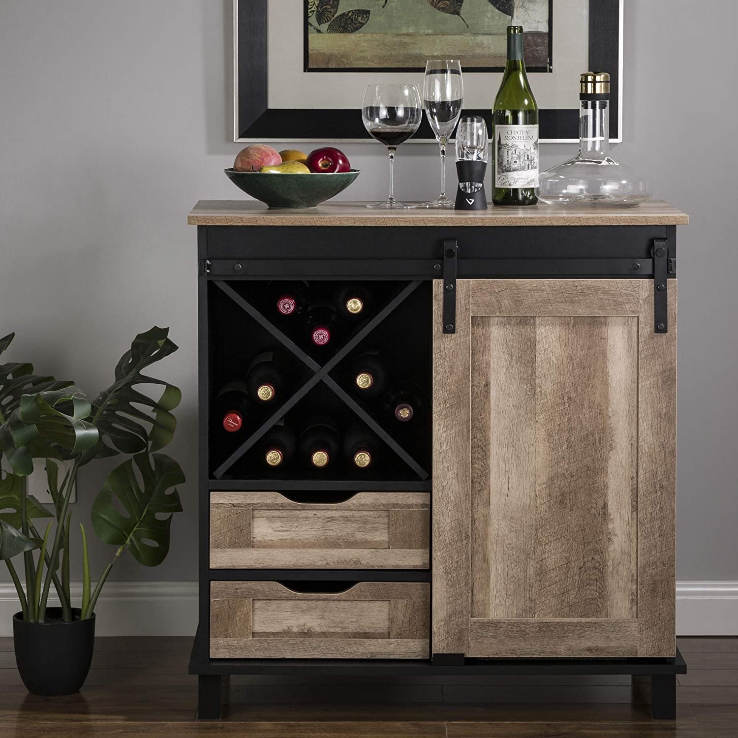 12 Best Wine Bar Cabinets Of 2024 Reviews Buying Guide   Glitzhome Wood Rustic 2 Sections Wine Bar Cabinet 