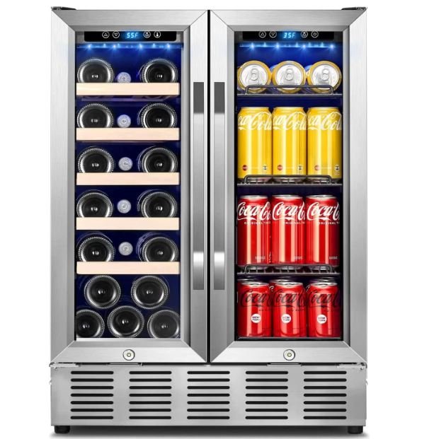 Karcassin 24 Inch Dual Zone Stainless French Door Wine and Beverage Cooler
